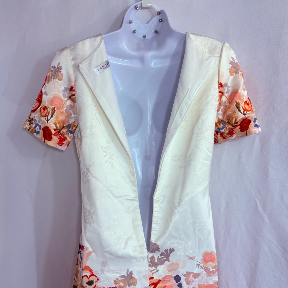 Sandro Paris Floral Silk Shift Dress Cream Multicolor Short Sleeve Size M - Picture 4 of 6